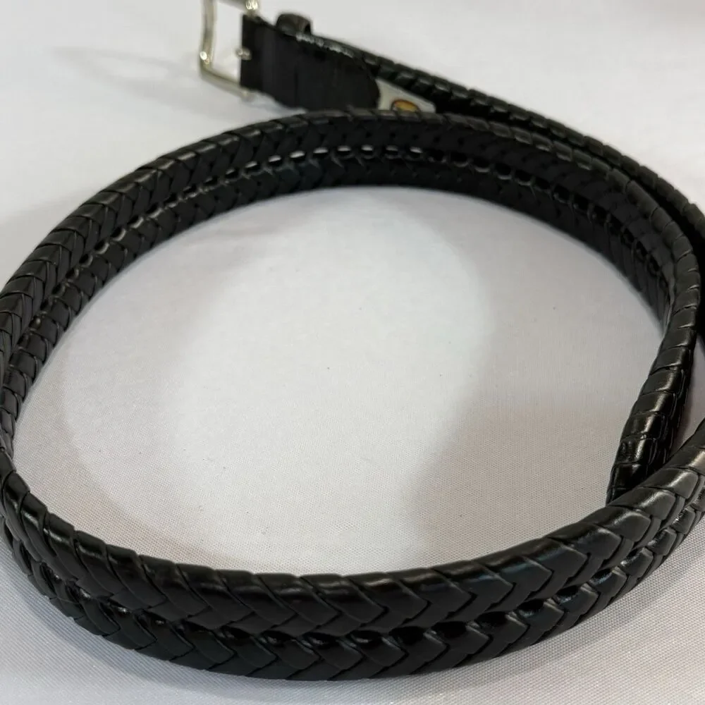 Fossil Mens Black Braided Leather Belt w/ Silver Buckle Size 34